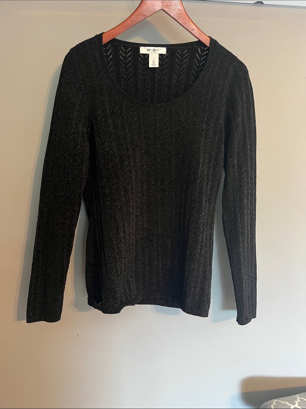 White House Black Market Black Ribbed Knit Long Sleeve Top